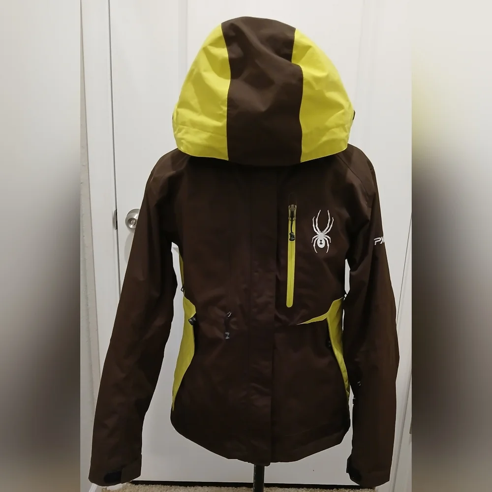 Spyder Brown &‎ Lime Green Ski Winter Snow Coat - Picture 11 of 16